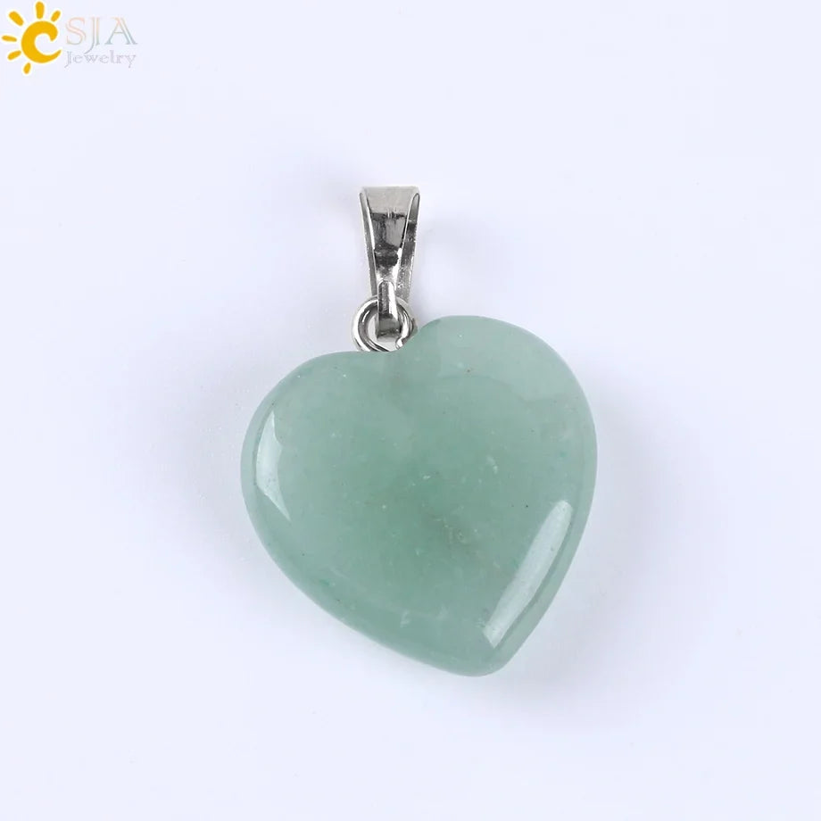 CSJA Natural Stone Heart Necklace | Crystal Healing Pendant for Women