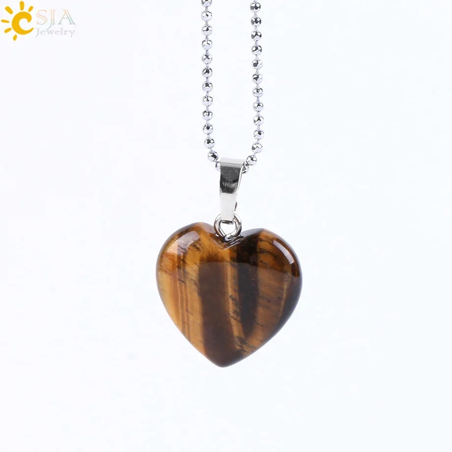 CSJA Natural Stone Heart Necklace | Crystal Healing Pendant for Women