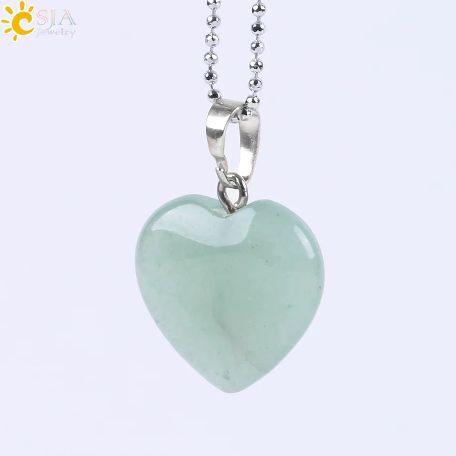 CSJA Natural Stone Heart Necklace | Crystal Healing Pendant for Women
