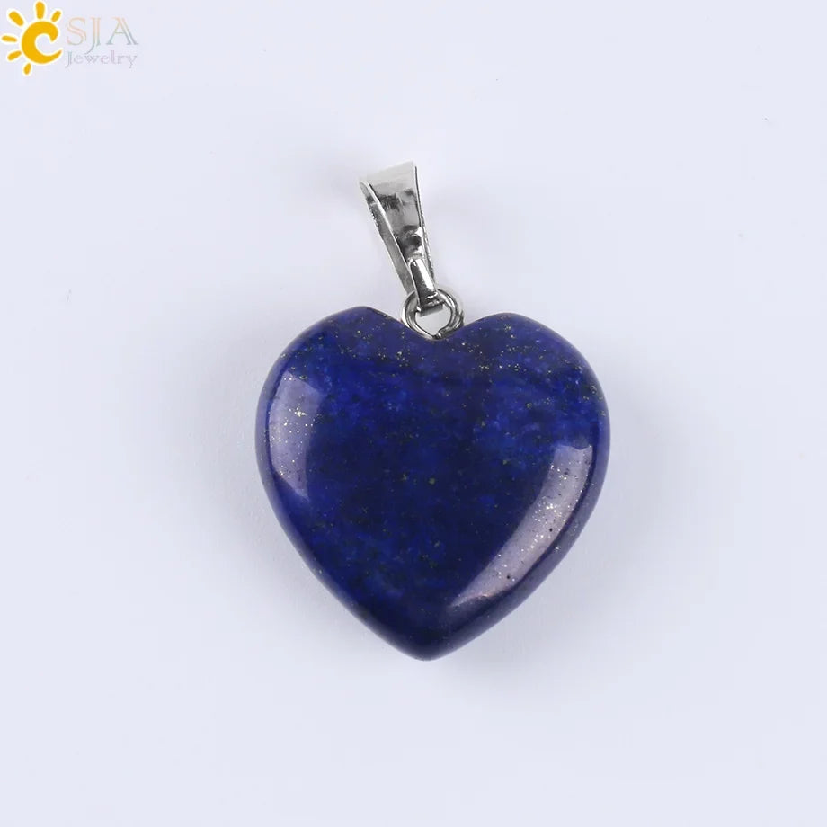 CSJA Natural Stone Heart Necklace | Crystal Healing Pendant for Women