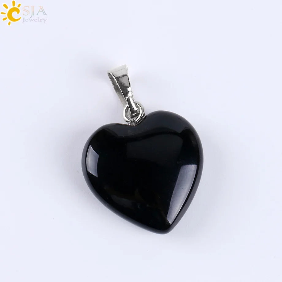 CSJA Natural Stone Heart Necklace | Crystal Healing Pendant for Women