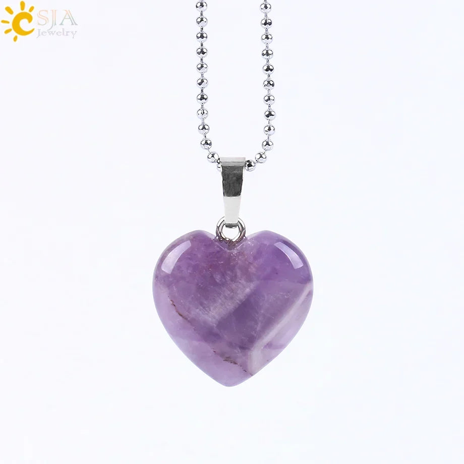 CSJA Natural Stone Heart Necklace | Crystal Healing Pendant for Women