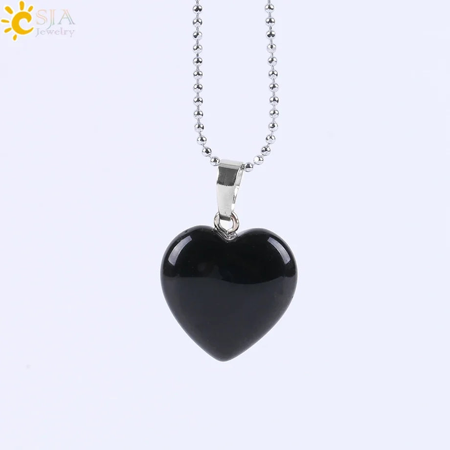 CSJA Natural Stone Heart Necklace | Crystal Healing Pendant for Women