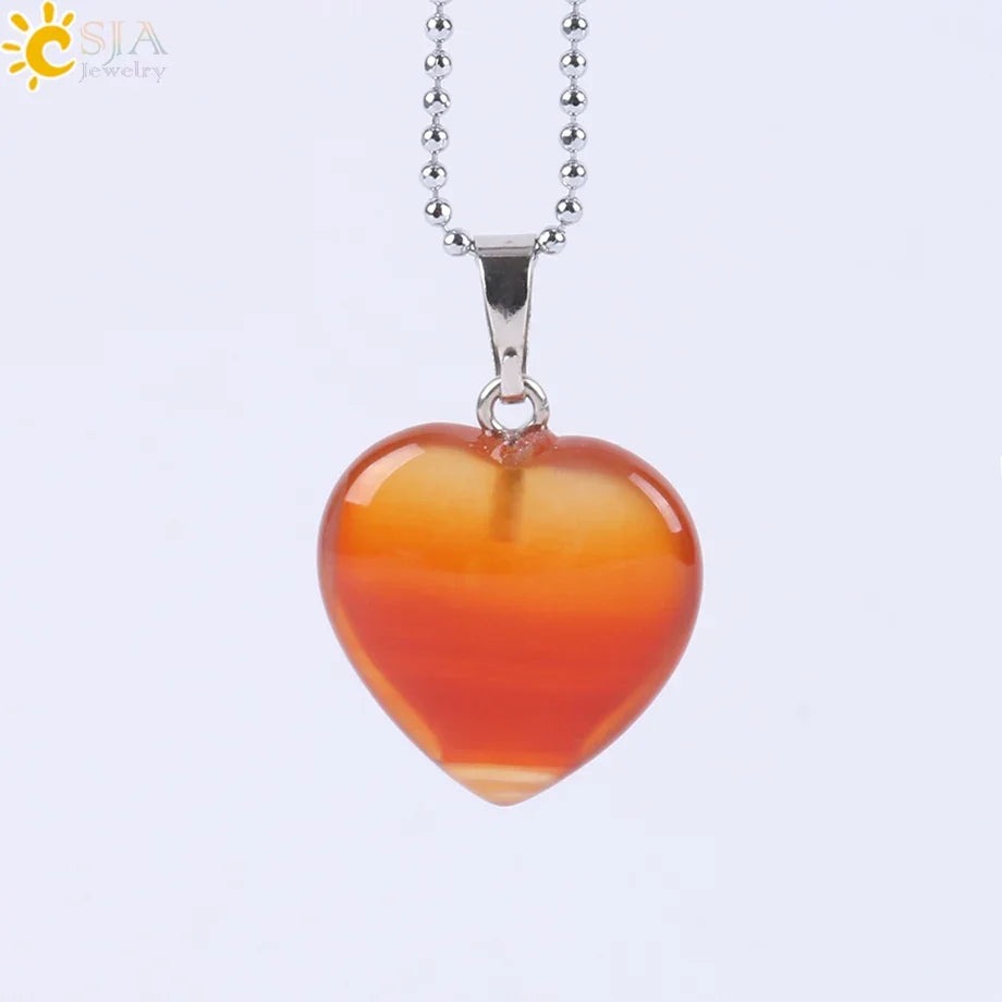 CSJA Natural Stone Heart Necklace | Crystal Healing Pendant for Women