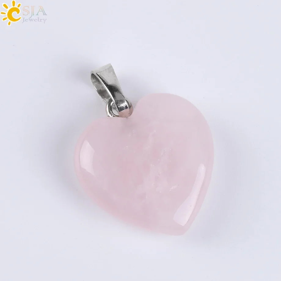 CSJA Natural Stone Heart Necklace | Crystal Healing Pendant for Women