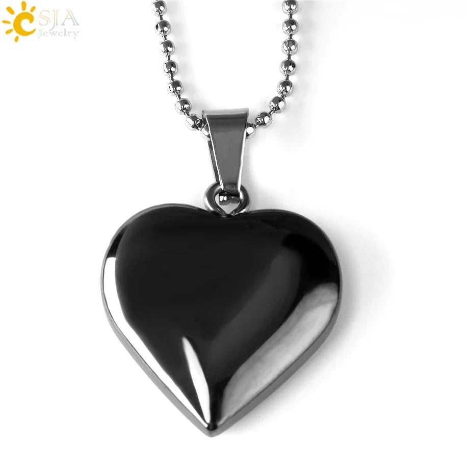 CSJA Natural Stone Heart Necklace | Crystal Healing Pendant for Women