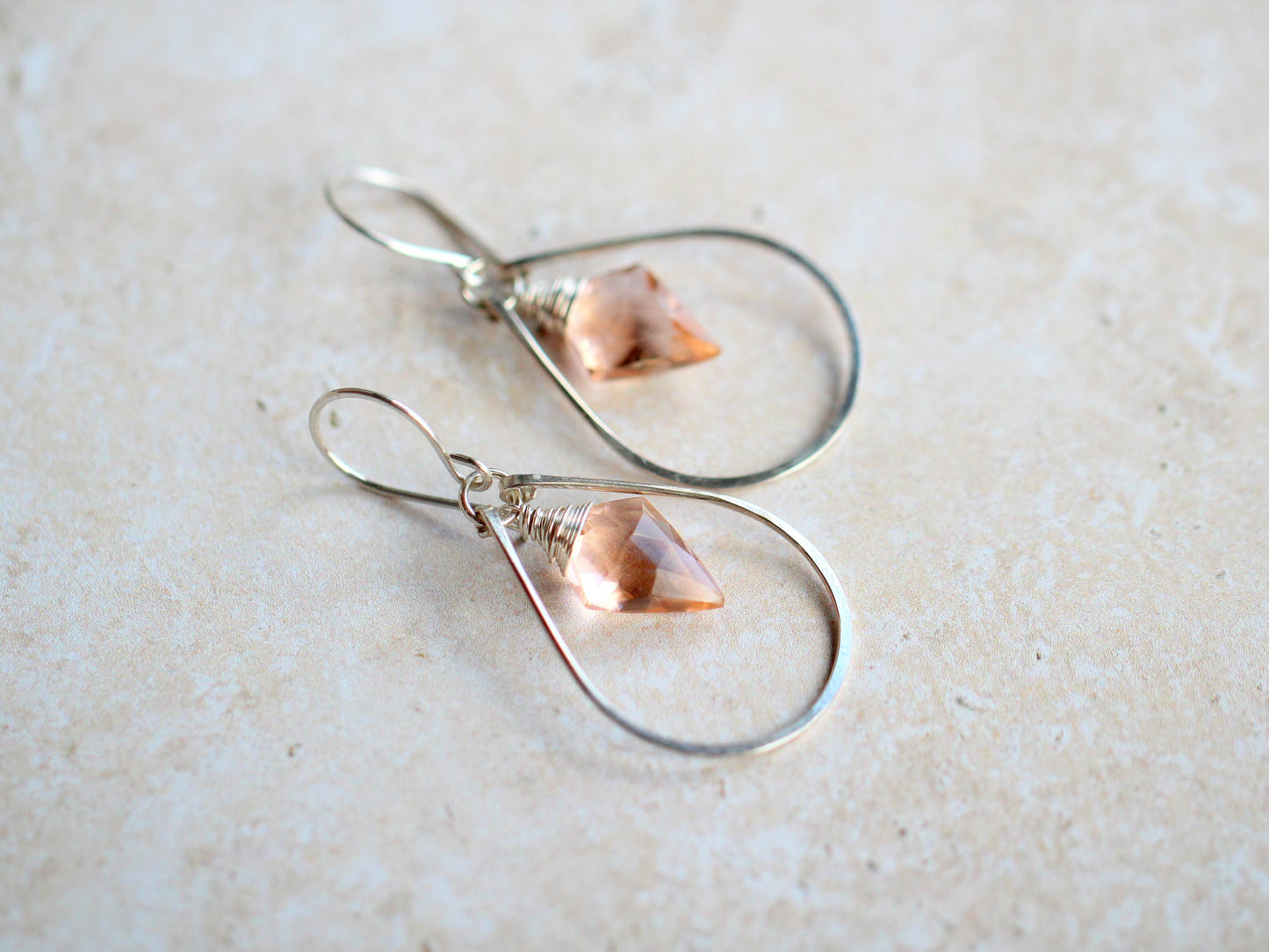 Arrow Hoop Earrings -  Rosé Quartz