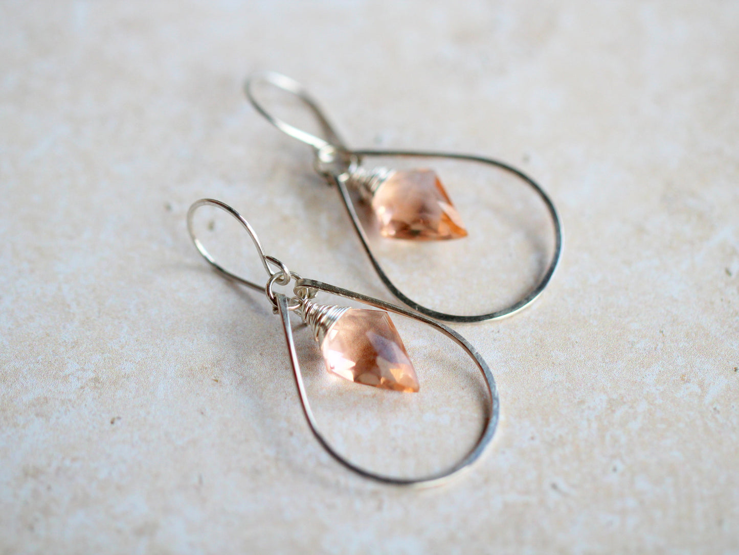 Arrow Hoop Earrings -  Rosé Quartz