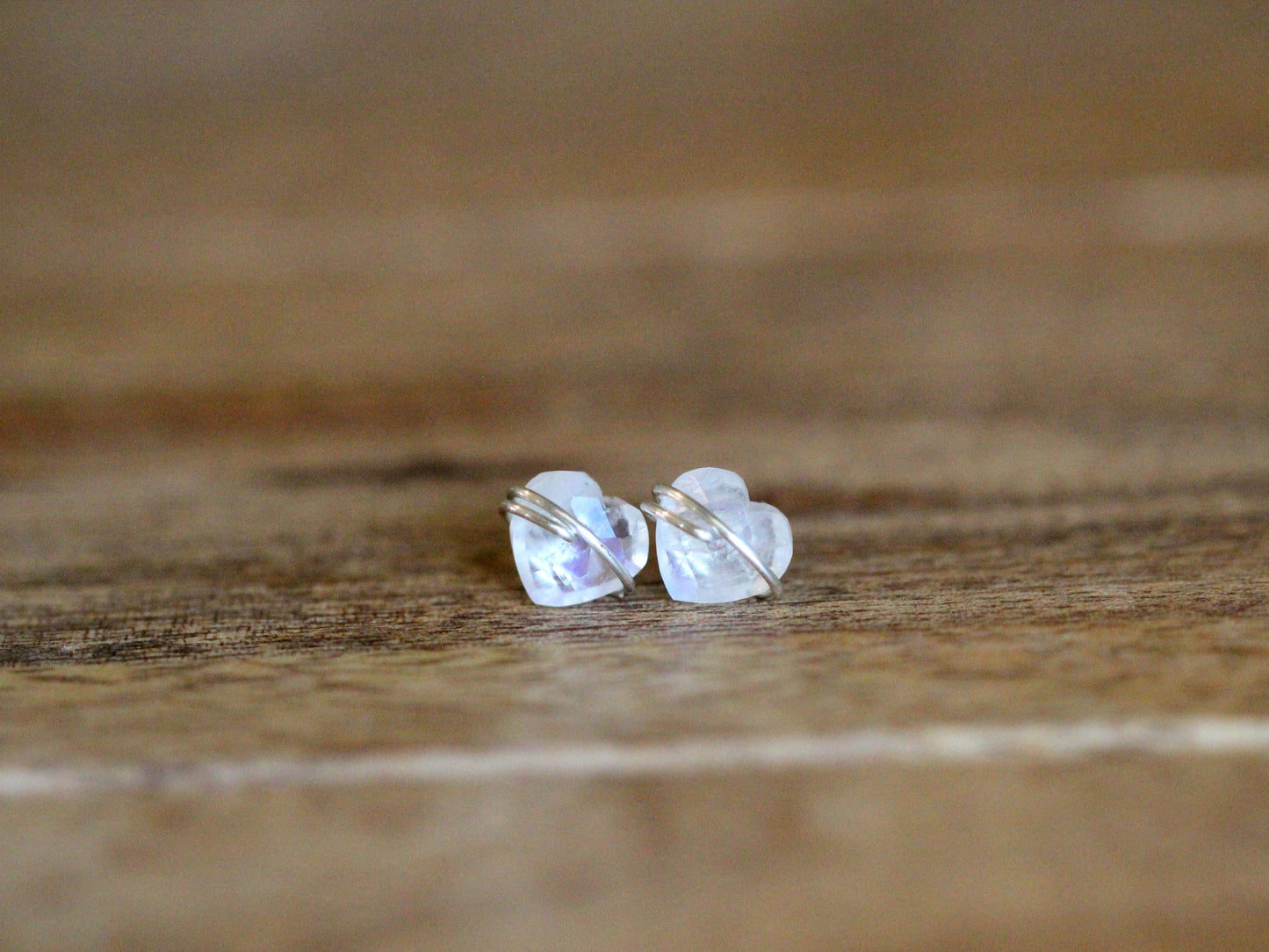 Heart Studs - Moonstone