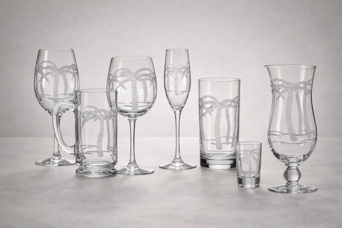 Palm Tree Etched Glassware