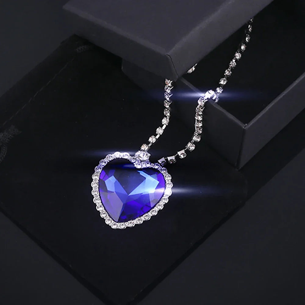 The Ocean Necklace Love Forever Blue Red Crystal Pendants Necklace Women Wedding Jewelry Gift-SMT038