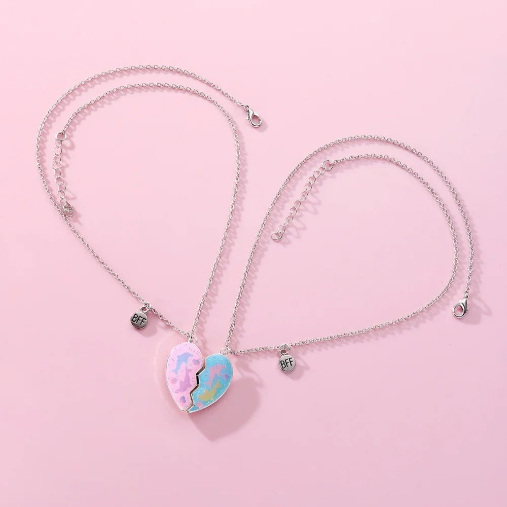Broken Heart Best Friends Pendant Set | Magnetic Adjustable Lover Necklace for Women