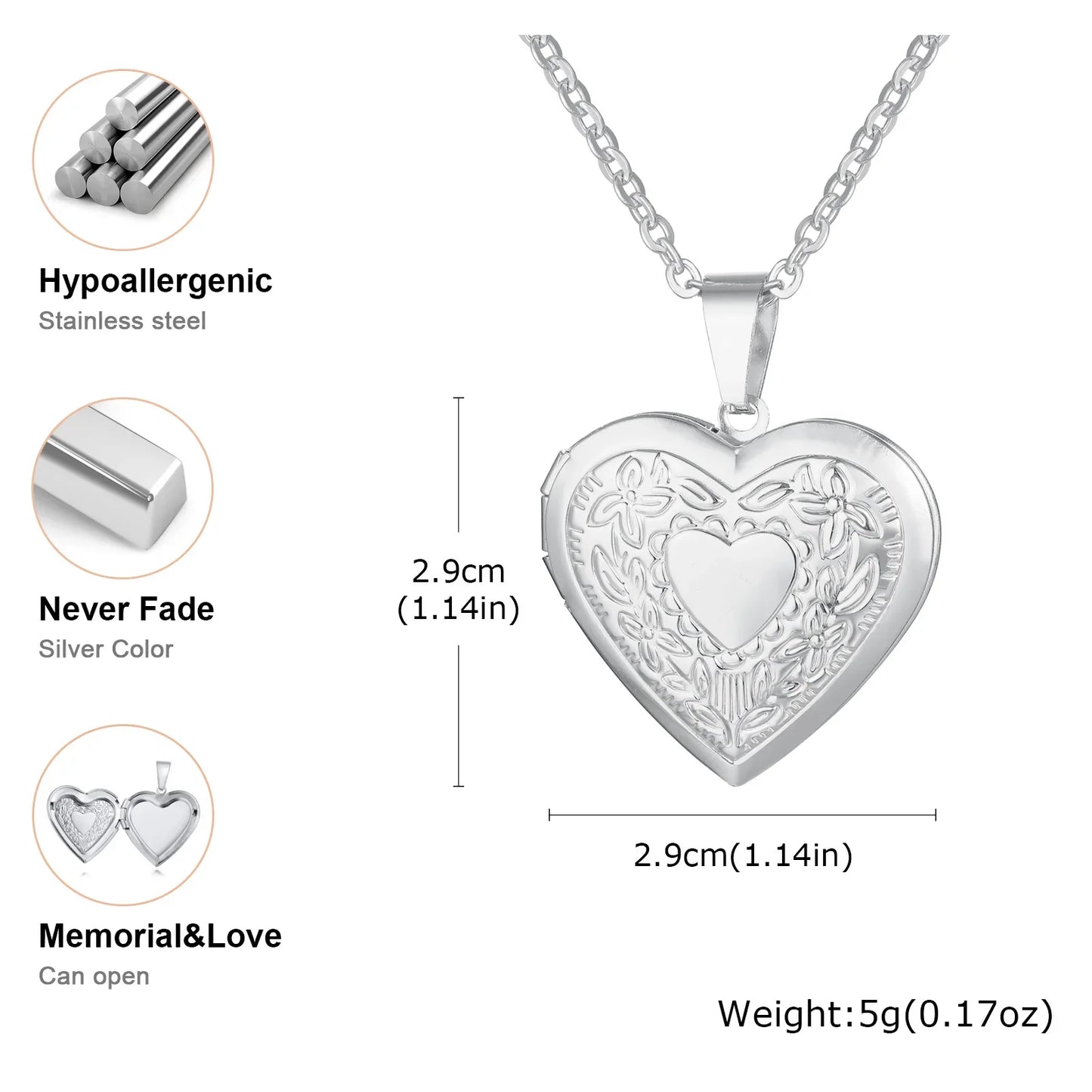 Vnox Light Heart Locket Pendants