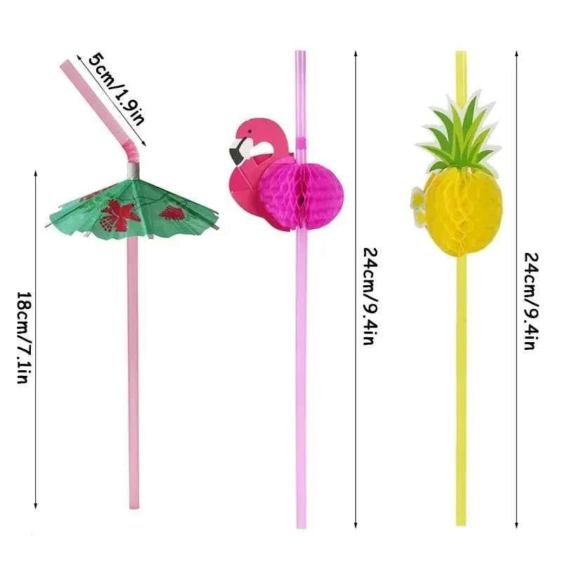 Tropical Party Drinking Straws 25pcs Flamingo Pineapple Straws Hawaiian Summer Pool Wedding Decoration Reusable Beach Supplies