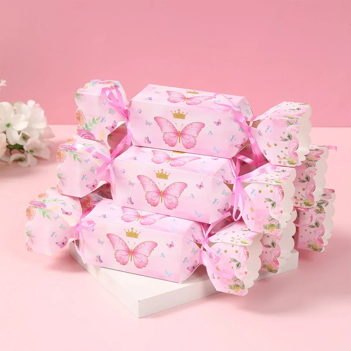 6pcs Butterfly Candy Box with Ribbon Gift Packing Box Butterfly Birthday Party Decoration Kid Baby Shower Wedding Party Supplies