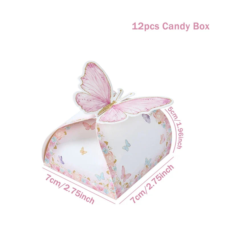 Butterfly Candy Gift Box Pink Purple Butterfly Birthday Party Decorations Kids Wedding Supplies Baby Shower Cookie Biscuit Box