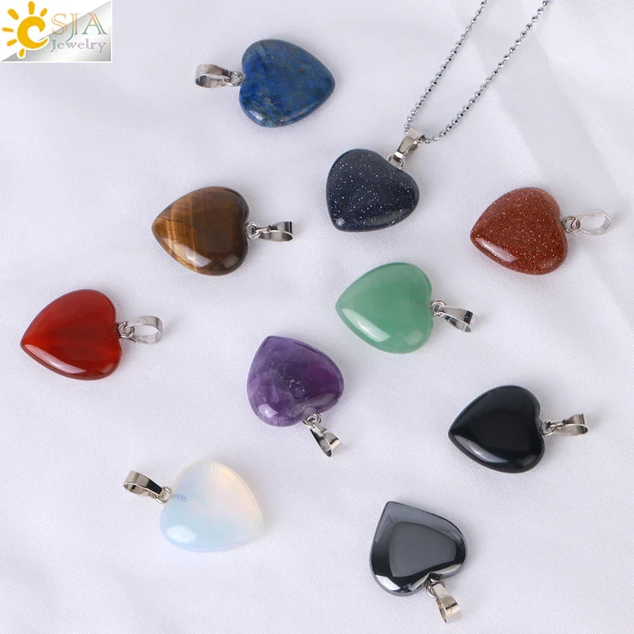 CSJA Natural Stone Heart Necklace | Crystal Healing Pendant for Women