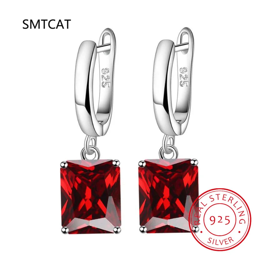 Square Gemstone Stud Earrings Set | 925 Sterling Silver Multi-Color Birthstone Earrings
