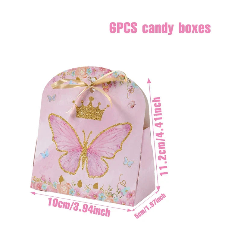 Butterfly Candy Gift Box Pink Purple Butterfly Birthday Party Decorations Kids Wedding Supplies Baby Shower Cookie Biscuit Box