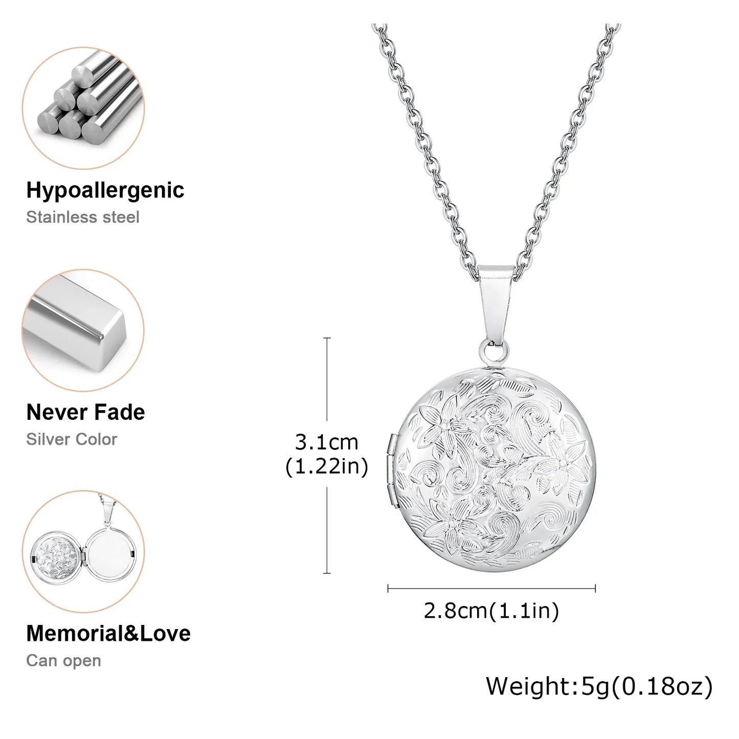 Vnox Light Heart Locket Pendants