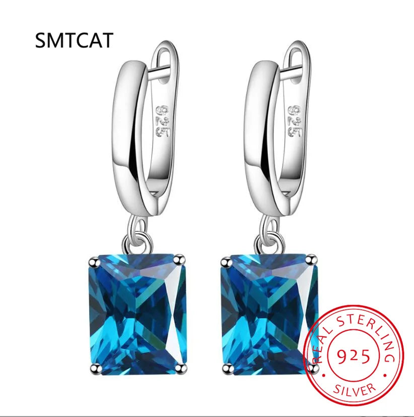 Square Gemstone Stud Earrings Set | 925 Sterling Silver Multi-Color Birthstone Earrings