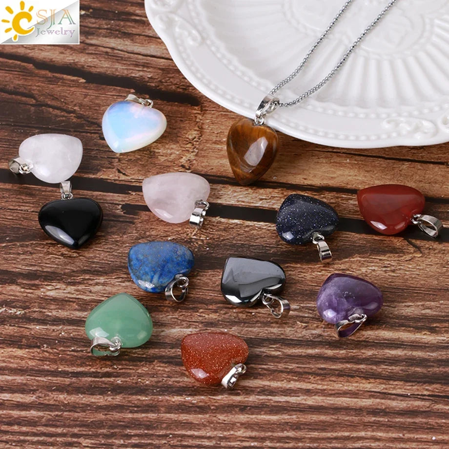 CSJA Natural Stone Heart Necklace | Crystal Healing Pendant for Women