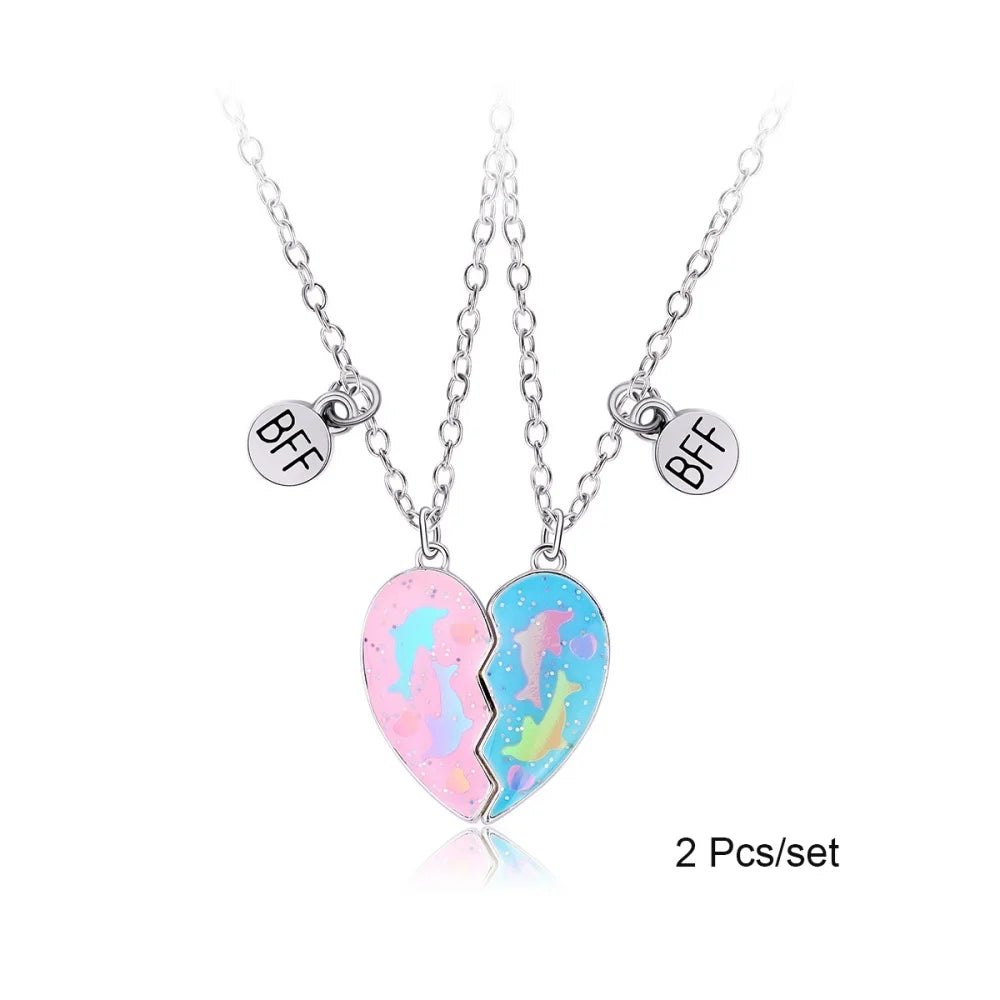 Broken Heart Best Friends Pendant Set | Magnetic Adjustable Lover Necklace for Women