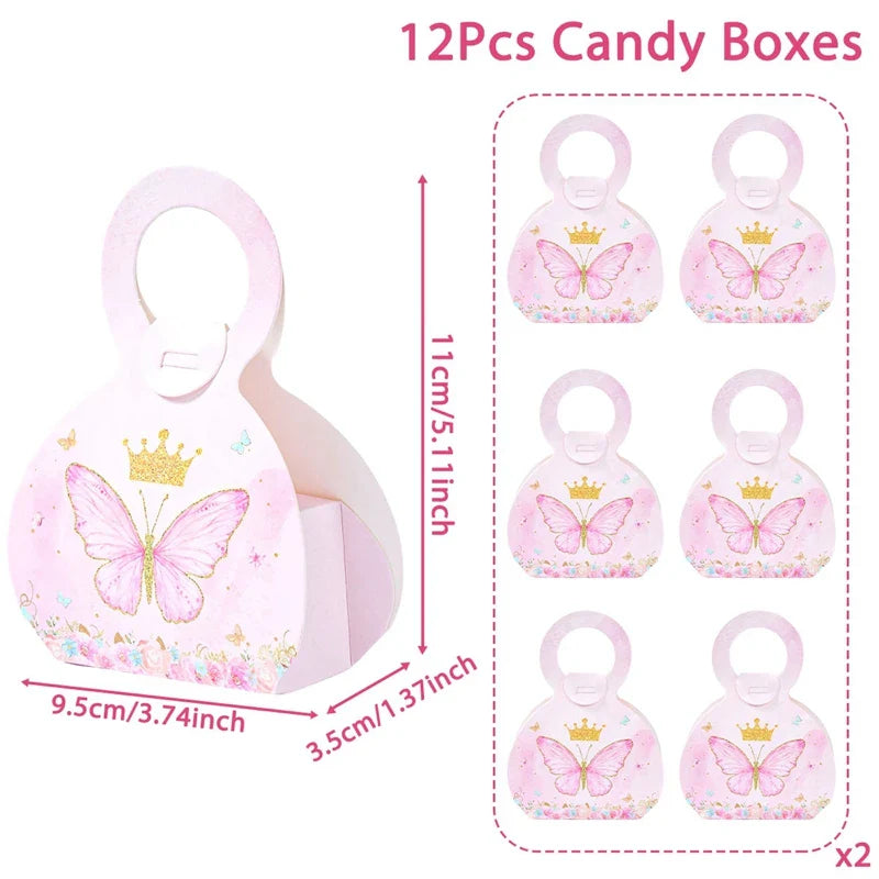 Butterfly Candy Gift Box Pink Purple Butterfly Birthday Party Decorations Kids Wedding Supplies Baby Shower Cookie Biscuit Box