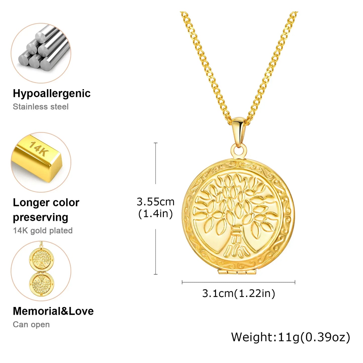 Vnox Light Heart Locket Pendants