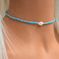White Glass Seed Bead with Beaded Conch Shells Necklace | Classic Choker for Women