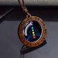 7 Chakra Symbol Glass Wood Pendant Necklace | Unisex Yoga Meditation Jewelry