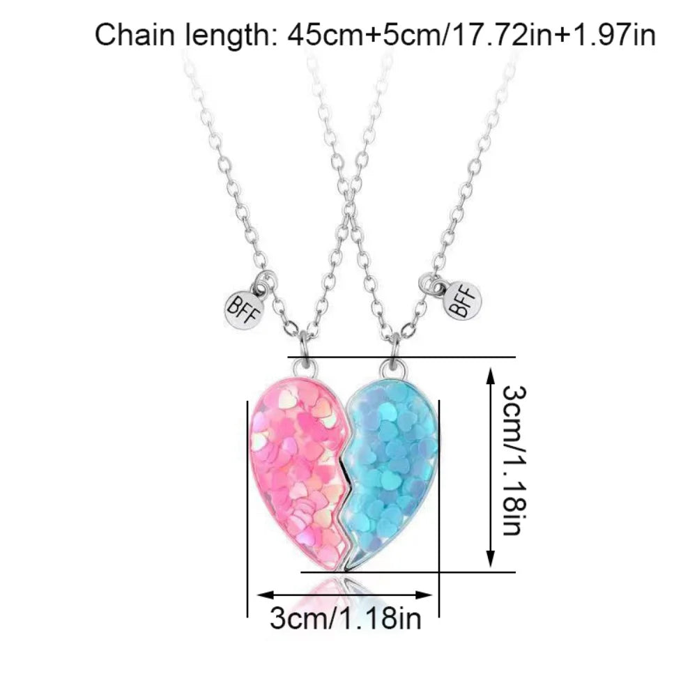 Broken Heart Best Friends Pendant Set | Magnetic Adjustable Lover Necklace for Women
