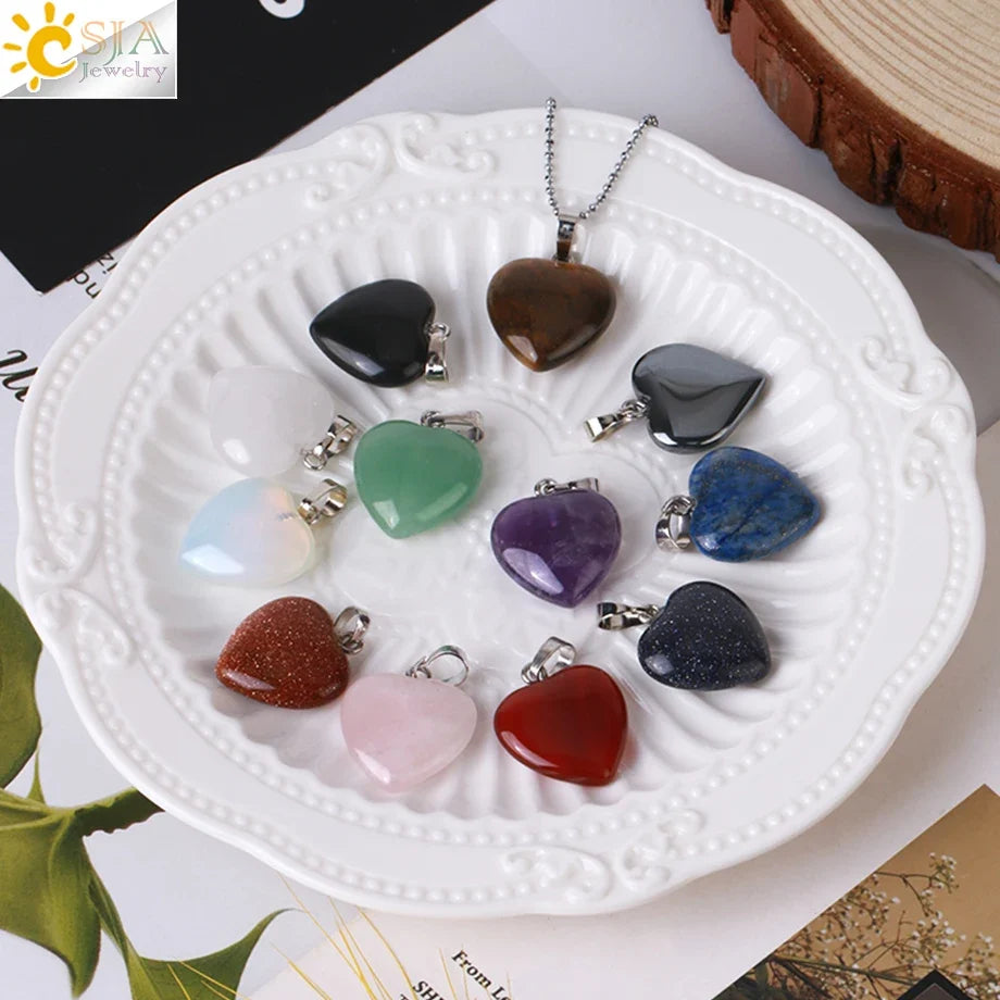 CSJA Natural Stone Heart Necklace | Crystal Healing Pendant for Women