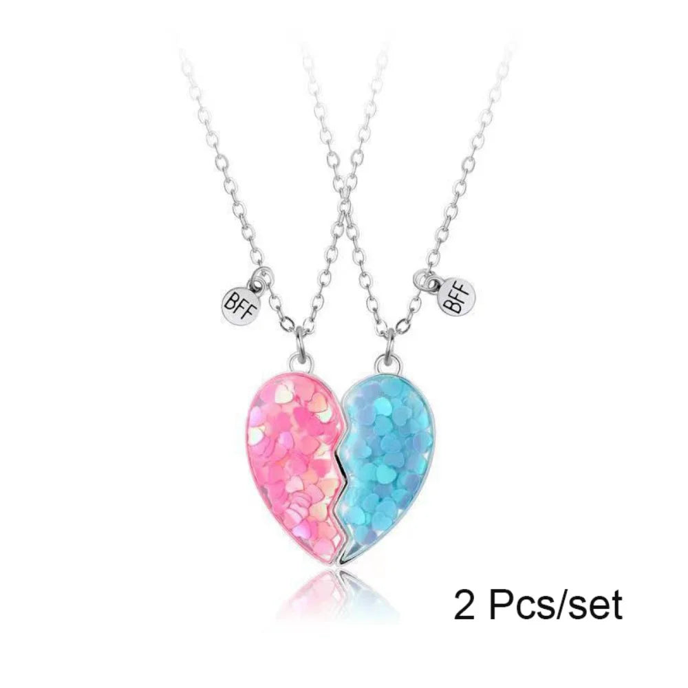 Broken Heart Best Friends Pendant Set | Magnetic Adjustable Lover Necklace for Women