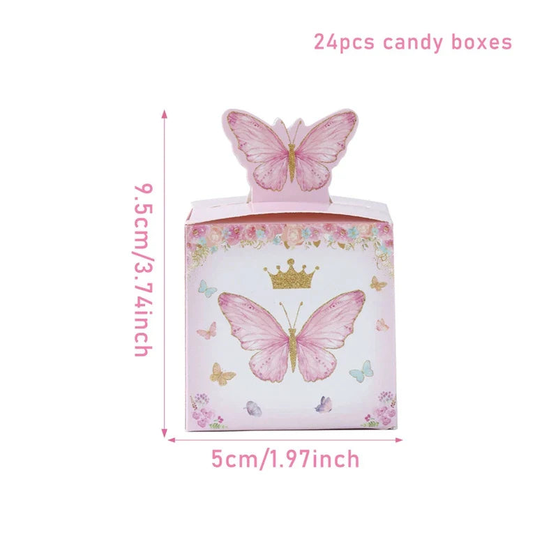 Butterfly Candy Gift Box Pink Purple Butterfly Birthday Party Decorations Kids Wedding Supplies Baby Shower Cookie Biscuit Box