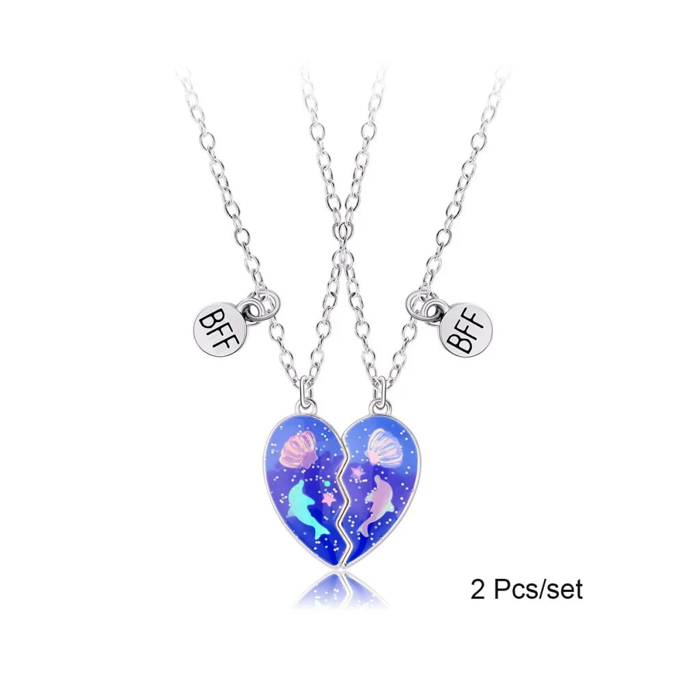 Broken Heart Best Friends Pendant Set | Magnetic Adjustable Lover Necklace for Women