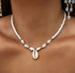 White Glass Seed Bead with Beaded Conch Shells Necklace | Classic Choker for Women