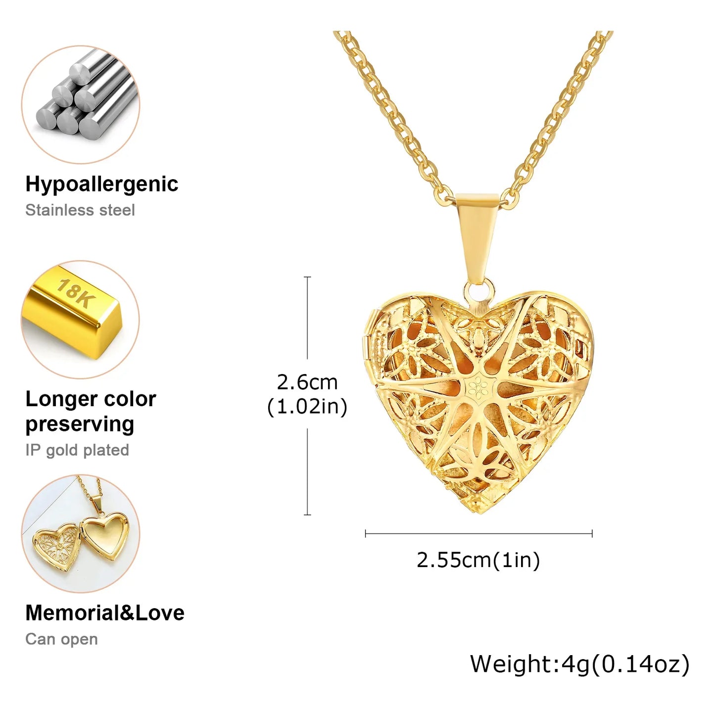 Vnox Light Heart Locket Pendants