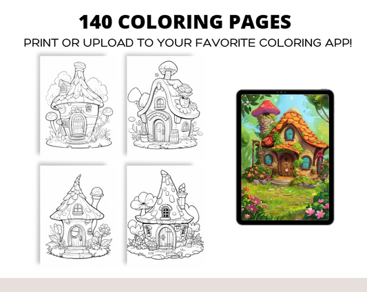 140 Fairy House Coloring Pages – Printable PDF Digital Download