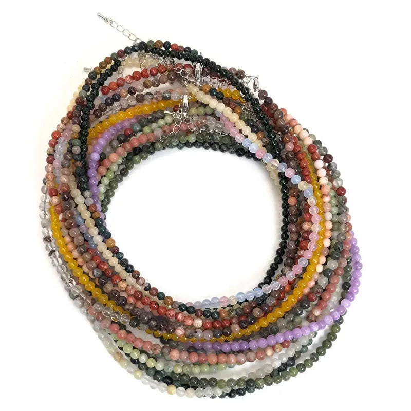 Natural Stone Crystal Choker Necklace | 4mm Bohemian Adjustable Choker