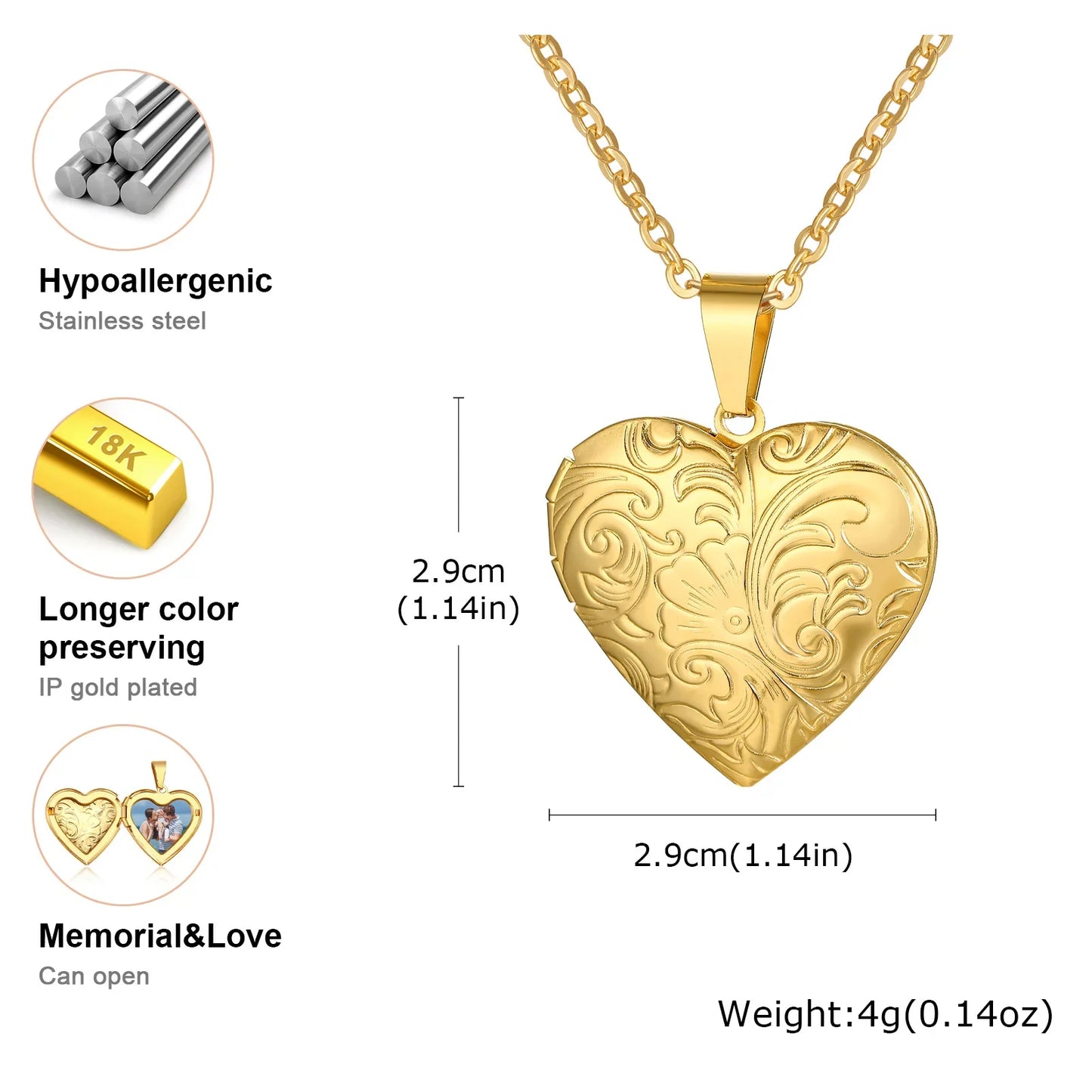 Vnox Light Heart Locket Pendants