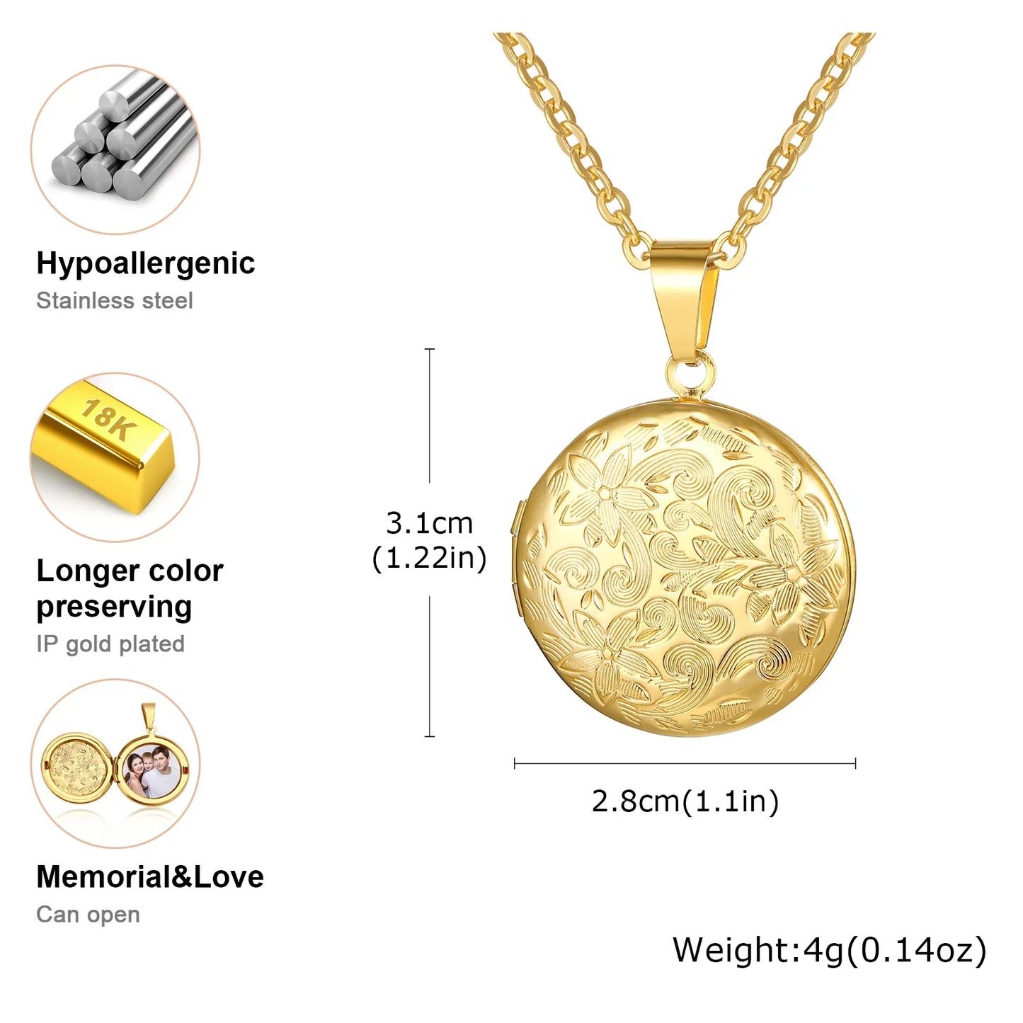 Vnox Light Heart Locket Pendants