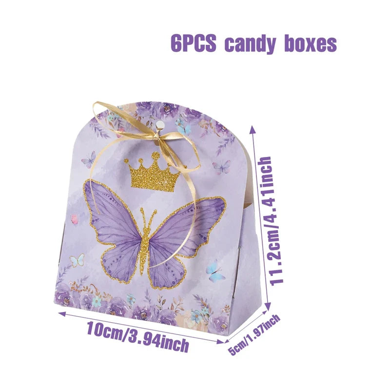 Butterfly Candy Gift Box Pink Purple Butterfly Birthday Party Decorations Kids Wedding Supplies Baby Shower Cookie Biscuit Box