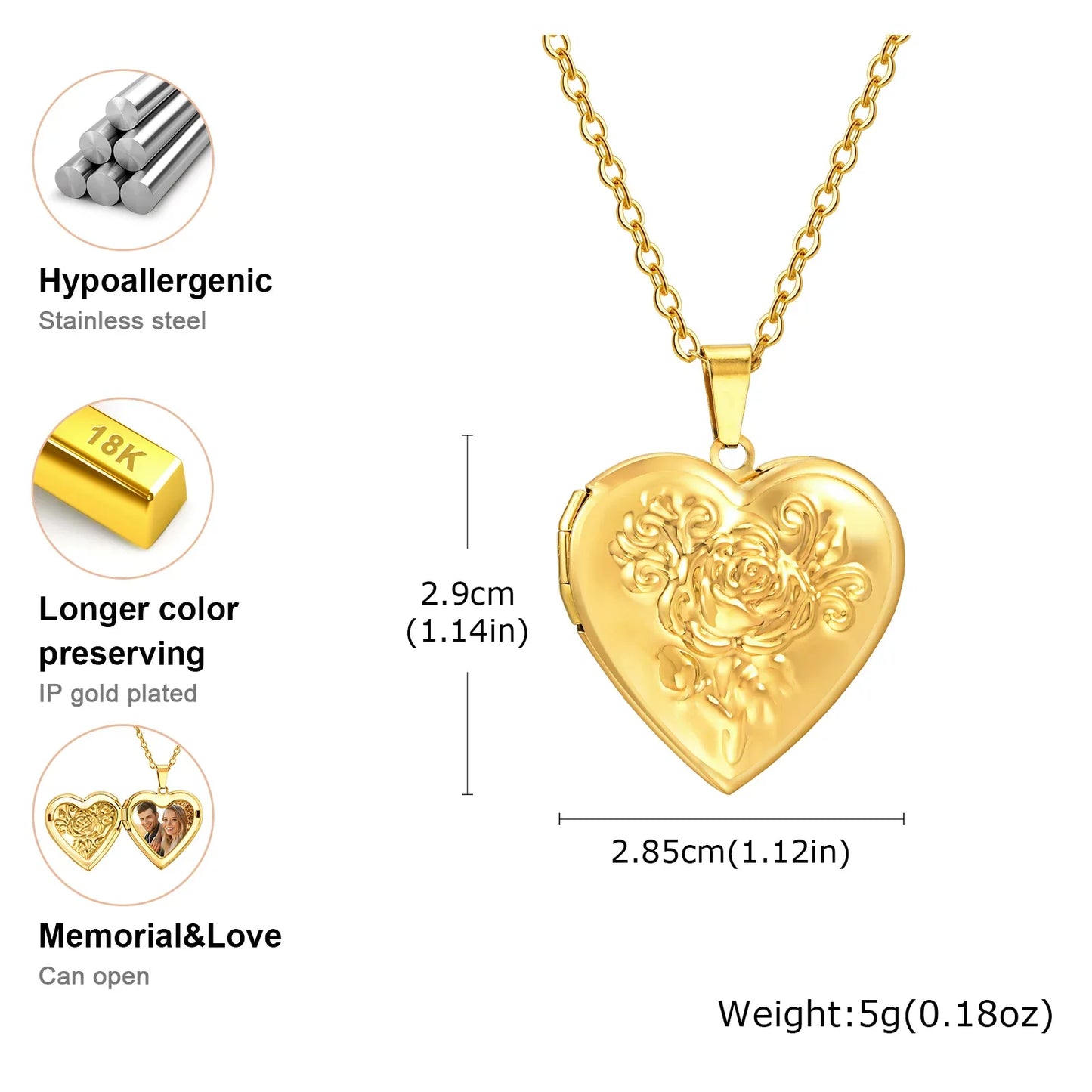 Vnox Light Heart Locket Pendants