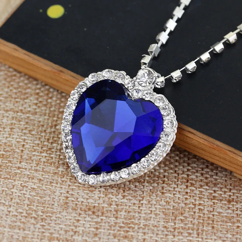 The Ocean Necklace Love Forever Blue Red Crystal Pendants Necklace Women Wedding Jewelry Gift-SMT038