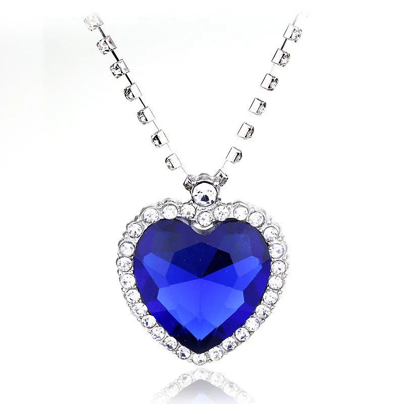 The Ocean Necklace Love Forever Blue Red Crystal Pendants Necklace Women Wedding Jewelry Gift-SMT038