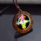 7 Chakra Symbol Glass Wood Pendant Necklace | Unisex Yoga Meditation Jewelry
