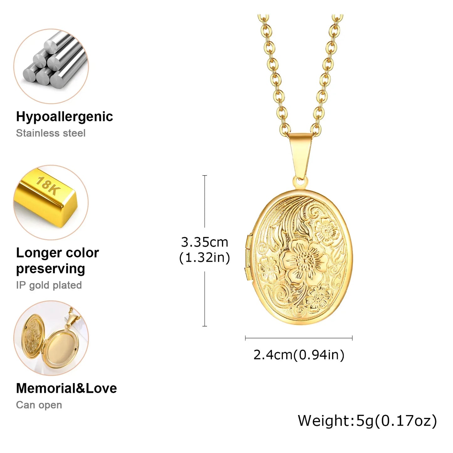 Vnox Light Heart Locket Pendants