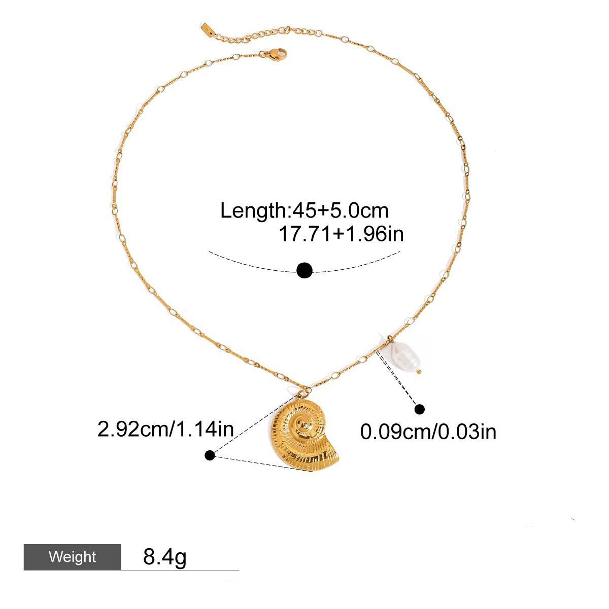 18K gold conch-shaped necklace with pearl design