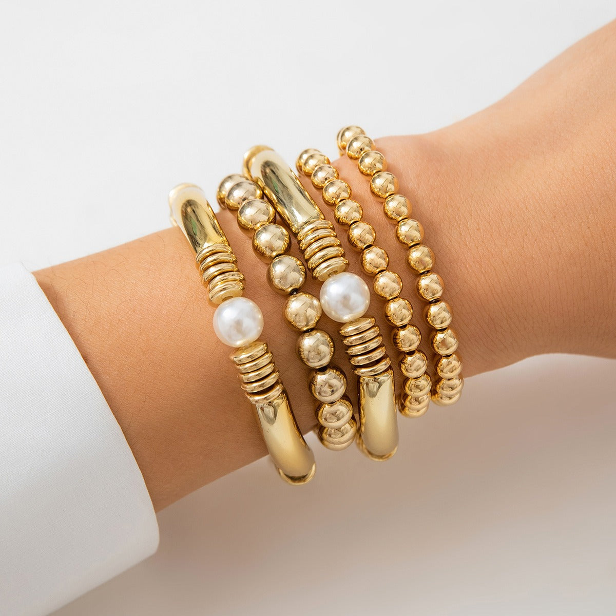 18k gold bow pearl beaded bracelet